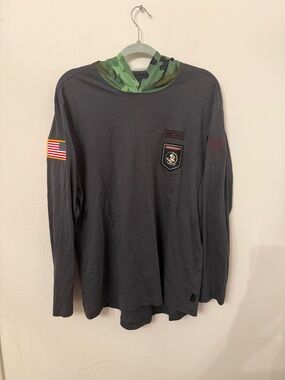 Nike Men's Charcoal Long-Sleeve Tee with Green Camo Hood FSU Florida state noles